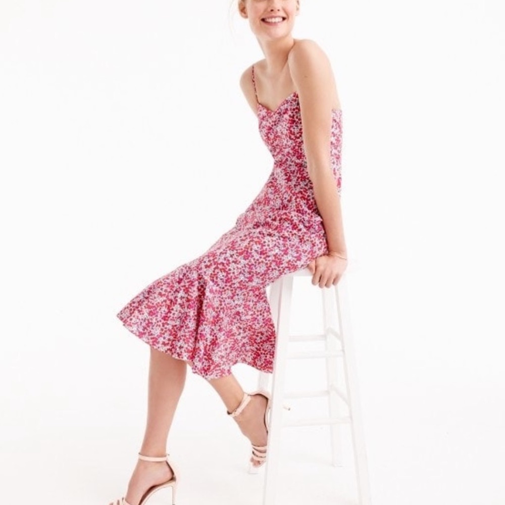 j crew women’s NWT liberty ruffle hem cherry floral midi dress size 12